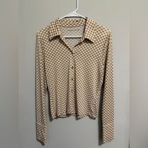 Abercrombie & Fitch Beige and Cream Checkered Button-Front Top